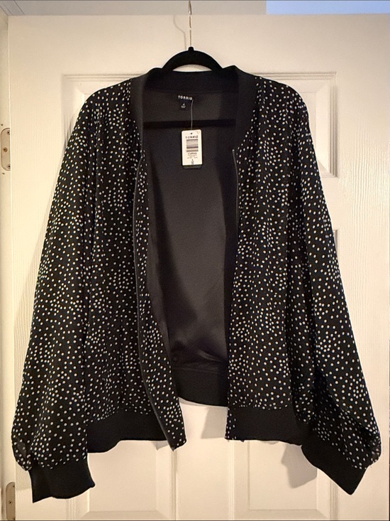 torrid Jackets & Blazers - torrid Black Polka Dot Bomber Jacket with White Dots
